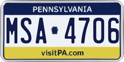 PA license plate MSA4706