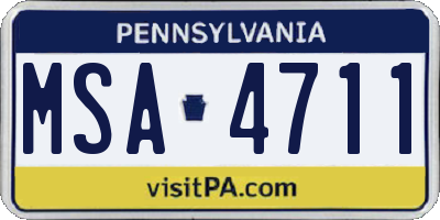 PA license plate MSA4711