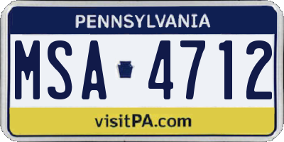 PA license plate MSA4712