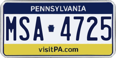 PA license plate MSA4725
