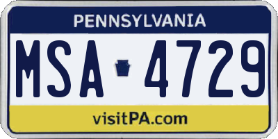 PA license plate MSA4729