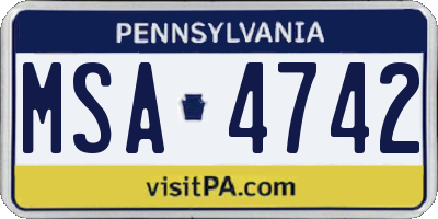 PA license plate MSA4742
