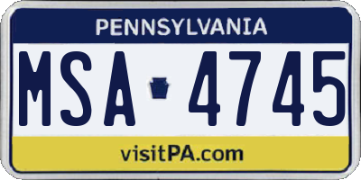 PA license plate MSA4745