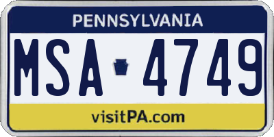 PA license plate MSA4749