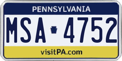 PA license plate MSA4752