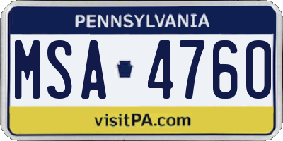PA license plate MSA4760
