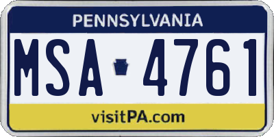 PA license plate MSA4761
