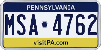 PA license plate MSA4762