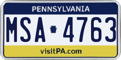 PA license plate MSA4763