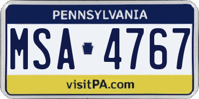 PA license plate MSA4767