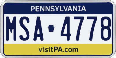 PA license plate MSA4778