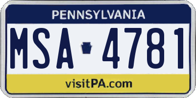 PA license plate MSA4781