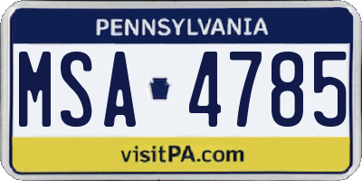 PA license plate MSA4785