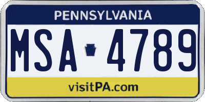 PA license plate MSA4789