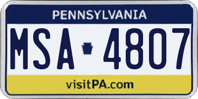 PA license plate MSA4807