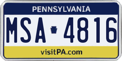 PA license plate MSA4816
