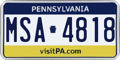 PA license plate MSA4818