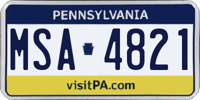 PA license plate MSA4821