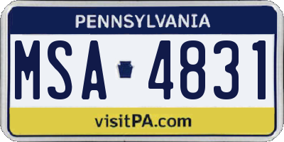 PA license plate MSA4831