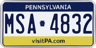PA license plate MSA4832