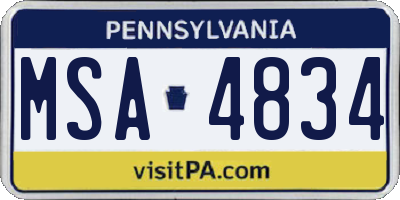 PA license plate MSA4834