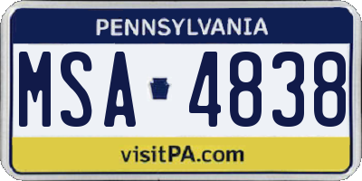 PA license plate MSA4838