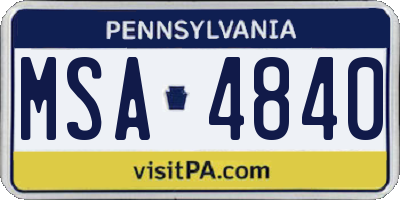PA license plate MSA4840