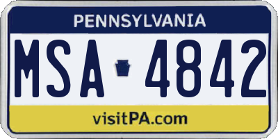 PA license plate MSA4842