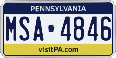 PA license plate MSA4846