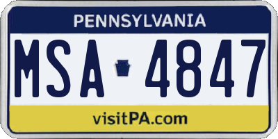 PA license plate MSA4847