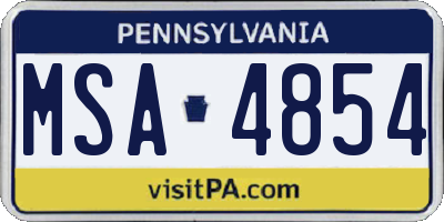 PA license plate MSA4854