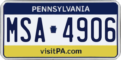 PA license plate MSA4906