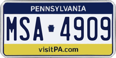 PA license plate MSA4909