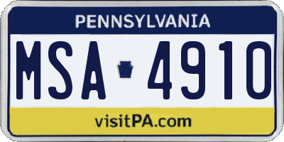 PA license plate MSA4910