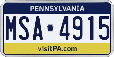 PA license plate MSA4915
