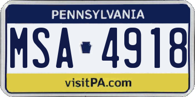 PA license plate MSA4918