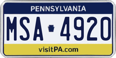 PA license plate MSA4920