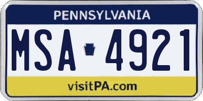 PA license plate MSA4921