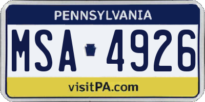 PA license plate MSA4926