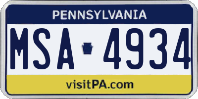 PA license plate MSA4934