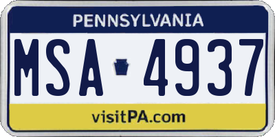 PA license plate MSA4937
