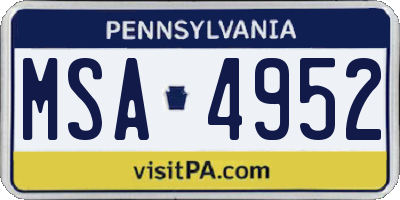 PA license plate MSA4952