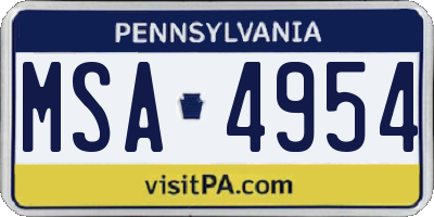 PA license plate MSA4954