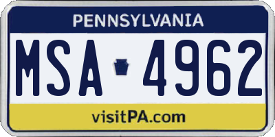 PA license plate MSA4962