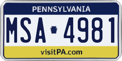 PA license plate MSA4981