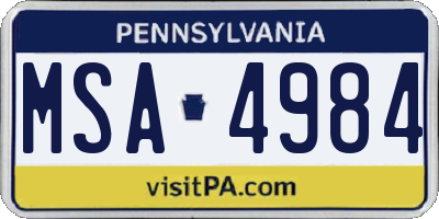 PA license plate MSA4984