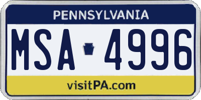 PA license plate MSA4996