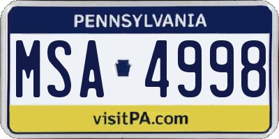 PA license plate MSA4998