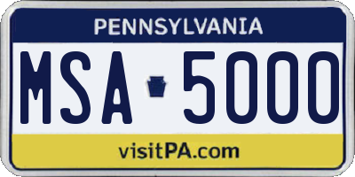 PA license plate MSA5000