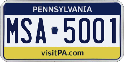 PA license plate MSA5001